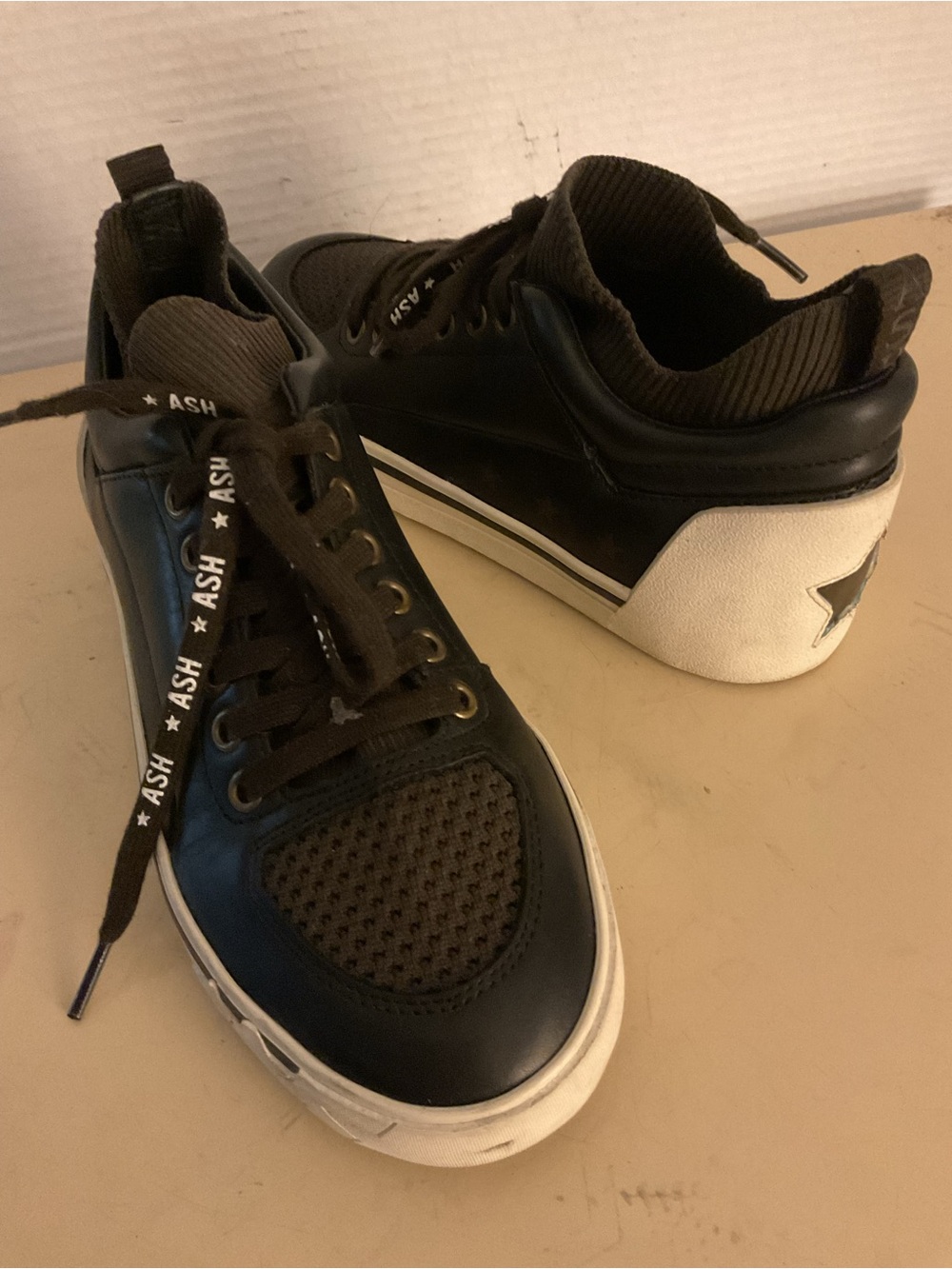ASH women charcoal black leather platform nippy sneakers US 6.5